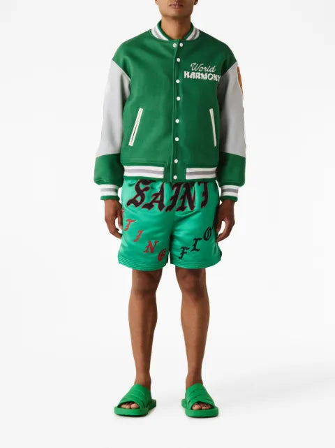 SAINT MXXXXXX Pigeon Varsity graphic-print bomber jacket