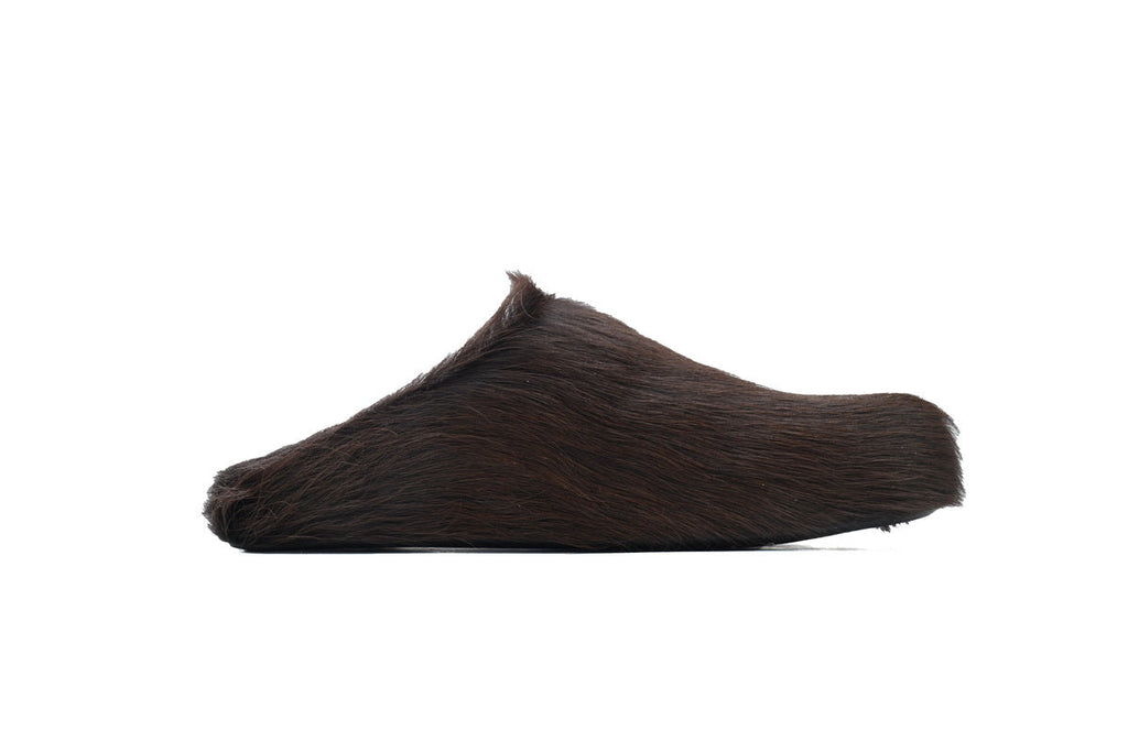 MARNI Long-Hair Calfskin Fussbett Sabot Brown