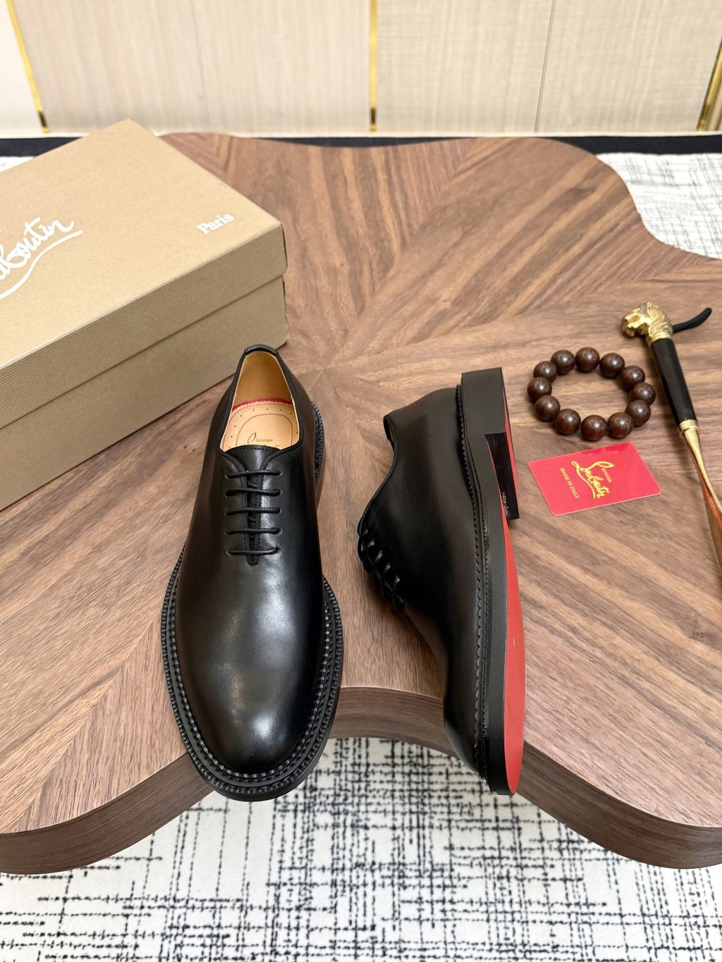 Christian Louboutin Black Lace-Up Dress Shoes with Red Outsole