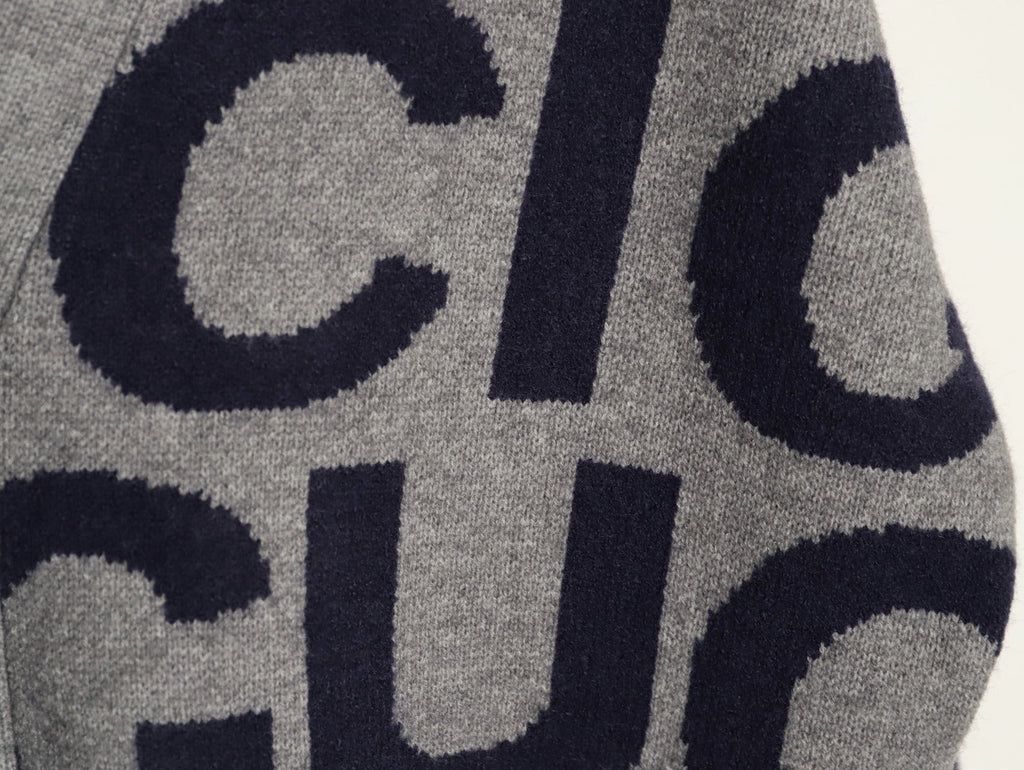 Gucci 24SS Gray Allover Letter Intarsia Cardigan
